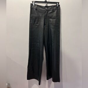 Zara Black Faux Leather Wide Leg Crop Pants sz 2